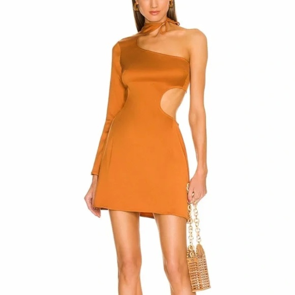 Cult Gaia One Shoulder Waist Cut-Out Taja Ginger Dress Orange Size M
